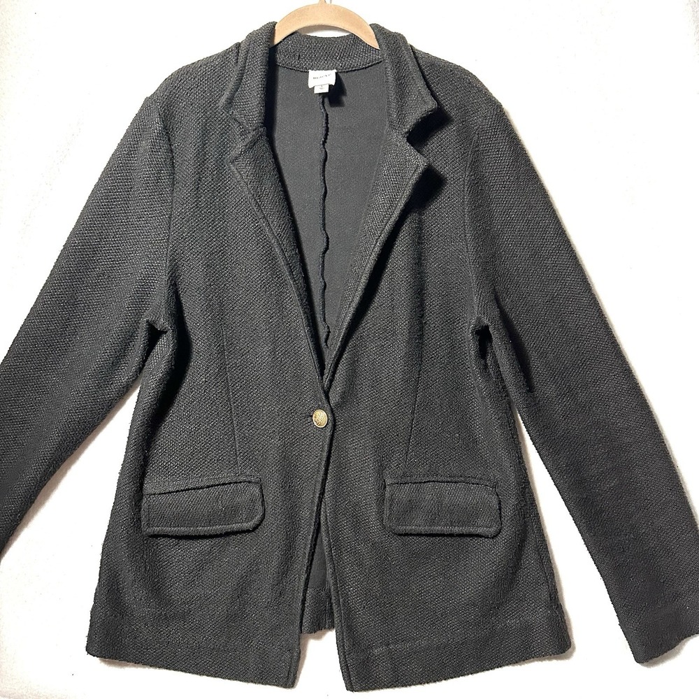 Maeve Knit Blazer Jacket L Large Anthropologie Long Sleeve Gold Button Black - Picture 2 of 10